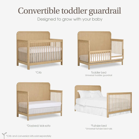 Convertible crib to bed stages showing Toddler Bed Rail Guard Conversion Kit for Full Size Cribs to Toddler Beds, Durable Pinewood Safety Rail
