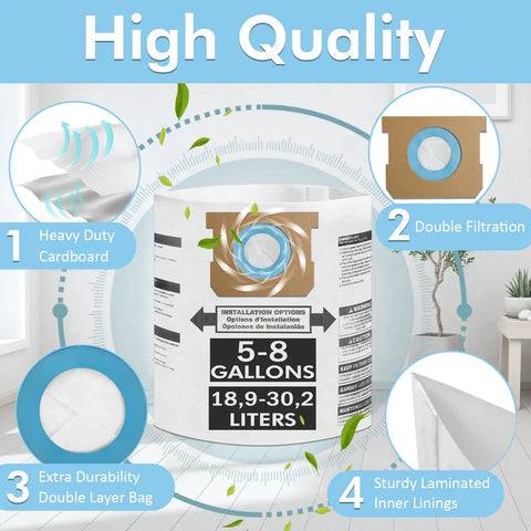 15 Pack Vacuum Bags For 5 To 8 Gallon Vacuums Type E 90661 9066133 Type H 90671 9067133 Type U 90304 with features.