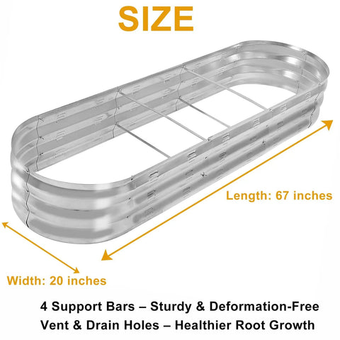 67 Inch Galvanized Raised Garden Bed For Vegetables And Flowers Outdoor Planter Box with dimensions and support bars shown