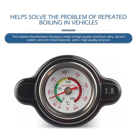 Front view of High Pressure Radiator Cap Cover with 1.8 Bar Temperature Gauge and 1.85 by 2.55 Inches Water Tank Seal Universal Fit
