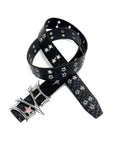 Dope Y2K Punk Star Belt Featuring Heavy Rivet Gothic Waist Strap With Adjustable Geometric Star Buckle, black faux leather.