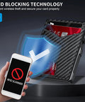 RFID blocking demonstration with Smart Wallet For Men With AirTag Slot And RFID Blocking Minimalist Pop Up Aluminum Bifold Card Holder