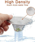 Hand holding 40 Pack Heavy Duty Stainless Steel Slop Basket Filter Traps Two And Three Quarters Inch Top One Inch Mesh Sink Strainers.