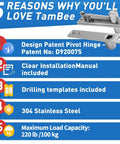 Heavy Duty Pivot Door Hinges For Wood Doors With 360 Degree Shaft Stainless Steel Pivot Hinge System For Hidden Doors And Bookshelf Bookcase Doors TamBee features and specifications.