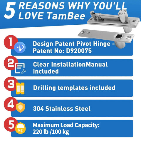 Infographic with Hidden Pivot Door Hinge Set For Secret Bookshelf Doors 304 Stainless Steel Heavy Duty 220 Lb Per Set details