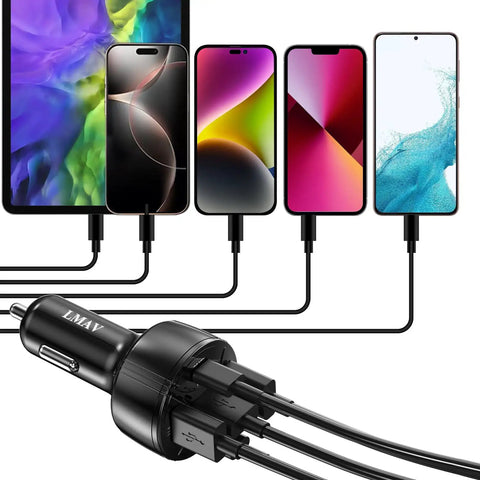 Keep Your Road Trip Vibe Tight With This Solid 5 Port Usb C Car Charger Delivering PD 75W Fast Charge To Power Up Every Gadget While Cruising Down The Interstate, charging multiple devices.