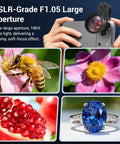 Hands holding smartphone with Macro Lens Kit For Smartphones With CPL Filter and HD Macro Lens Clip On Universal Phone Attachment