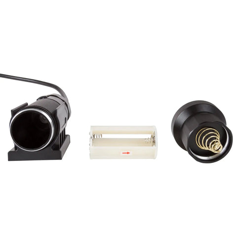 Disassembled CREE LED Work Light With Magnetic Base And Flexible Gooseneck, showing battery holder and end cap, 550 Lumens, Black