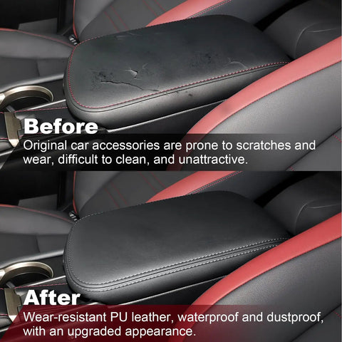 Before and after comparison of Lexus NX Center Console Cover Waterproof PU Leather Armrest Pad Custom Fit 2015 2021 NX300h NX300 NX200t