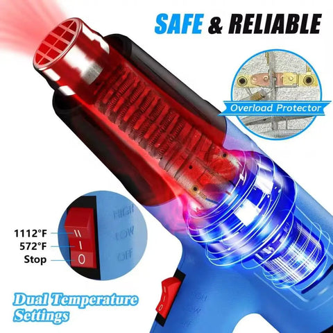 Powerful 900W Heat Gun With Dual Temperature Settings 572 F And 1112 F Overload Protection safety features detailed internal view
