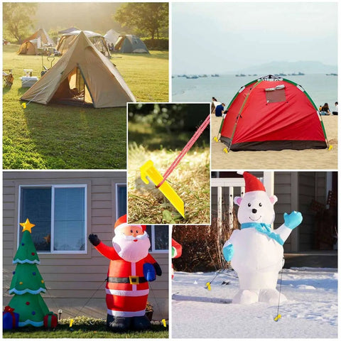Heavy Duty Plastic Tent Stakes 10 Pack For Camping securing tents and decorations on grass, sand, and snow.