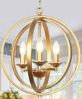 Gold Orb Chandelier With Three Lights Modern Globe Ceiling Fixture For Dining Room, hollow globe design shown in kitchen.