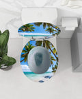 Upgrade Your Bathroom Game Zero Sweat Install With This Durable Resin Toilet Seat Cover Sporting A Tropical Thatched Umbrella Motif