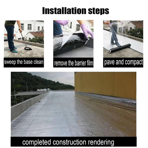 Installation steps for Super Heavy Duty Waterproof Aluminum Foil Tape Stops Roof Leaks Cold Self Adhesive SBS asphalt tape.