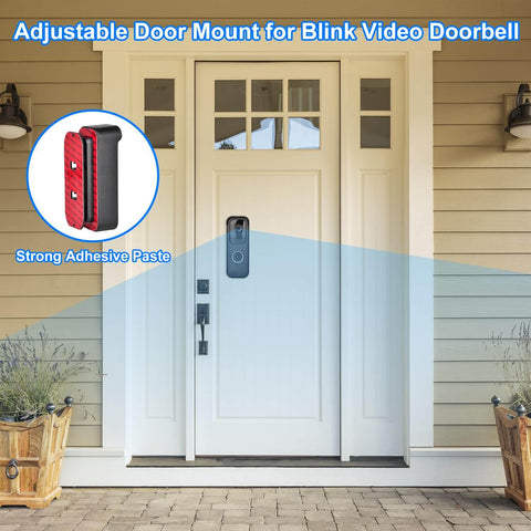 Front door with Adjustable Angle Mounting Bracket for Video Doorbell 2021 Black shown with strong adhesive paste.
