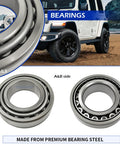 2 Piece Axle Bearing And Seal Kit With Drum Brake For Jeep Wrangler Wagoneer CJ TJ XJ J10 Dana 44 Rear 1997 Through 2006 Replacement OEM Style Premium Aftermarket Parts, image of bearings and a Jeep.