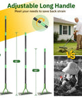 Dual Action Dethatcher Rake With 21 Long Tines On One Side And 55 Inch Adjustable Handle for easy garden lawn maintenance.