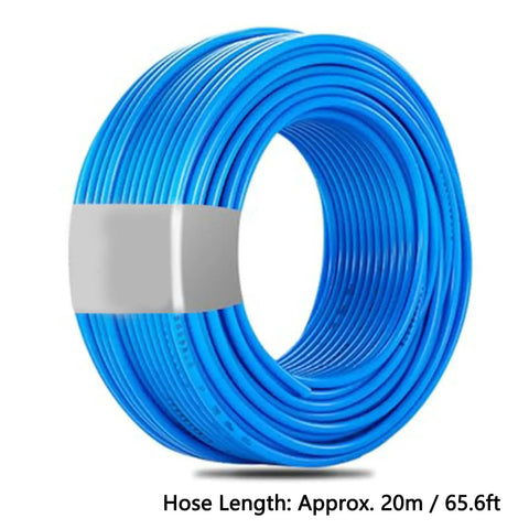 Beefy Blue Air Hose Polyurethane Tubing Anti Kink Strong Air Flow High Powered Works For Compressor Needs All Day Fits Eight MM Size Connections For Pro Work In Any Garage Good, coiled 20m blue polyurethane air hose
