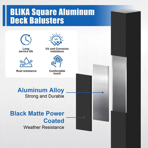60 Pack 32 Inch Square Aluminum Deck Balusters Built Like A Tank Black Metal Spindles With Anti Uv Connectors Included Rustproof Railing Hardware For Wood Or Composite Porch And Backyard Decks with corrosion resistance features