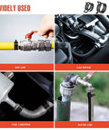 75 Piece Spring Hose Clamp Kit With Pliers in use on gas line, car engine, fuel line, and water pipe for DIY repairs.