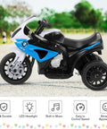 BMW Licensed 6V Ride On Motorcycle For Kids With Music, Foot Pedal Acceleration, Front Headlight, Leather Seat Cushion, 3 Wheel Battery Powered Tricycle Toy, Safe Metal Frame, Sapphire Color, side view