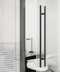 Offset Double Sided Door Pull Handle Built To Last In Matte Black 48 Inch Length 304 Stainless Steel Round Bar Ladder Style Push Pull For Heavy Duty High Traffic Entrances on glass office door