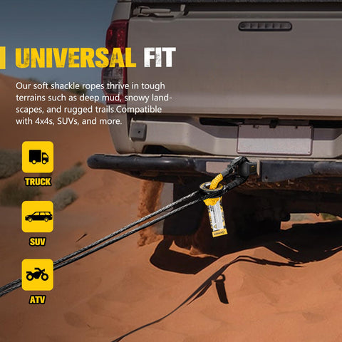 Heavy Duty Synthetic Soft Shackle Rope Half Inch By Twenty Three Inch With 49,000 Pounds Breaking Strength towing SUV on sand