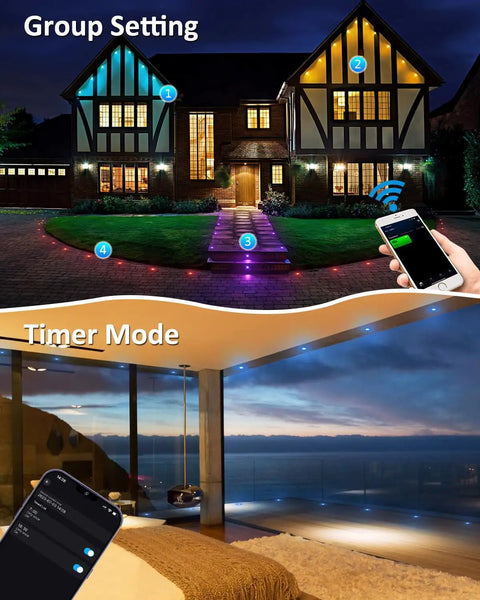 Outdoor RGB Deck Lights 30 Pack Waterproof Recessed 12V Low Voltage LED With Remote And App Control lighting up house and deck