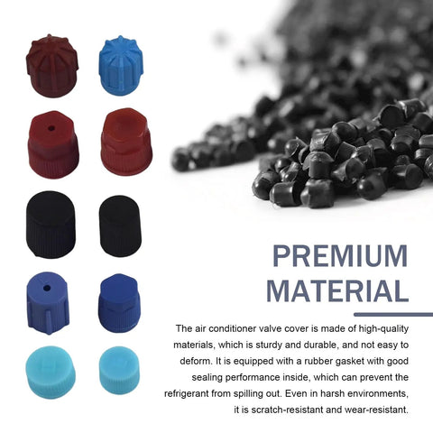 26Pcs R12 R134a Car AC Caps Kit With 10 Sizes, showing various colored valve caps and black ABS plastic material.