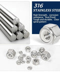 175 Pcs Nylon Insert Lock Nuts Set In 9 Sizes 316 Stainless Steel Hex Nylon Insert Locknuts shown with steel rods