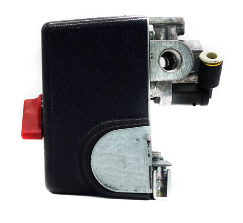 Side view of Replacement Air Compressor Pressure Switch CW218900AV 160 to 200 PSI One Quarter Inch NPT Four Port Manifold Auto Off