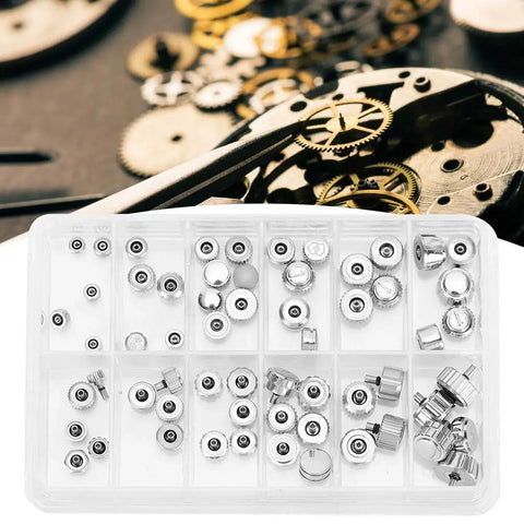 60Pcs Stainless Steel Watch Crown Set With Chrono Pushers And Lever Extenders For Watch Crown Repair Replacement Accessories