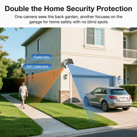 Dual Lens Solar Wireless Outdoor Security Cameras No Blind Spots With 2K Full HD Video And 360 Degree Pan Tilt