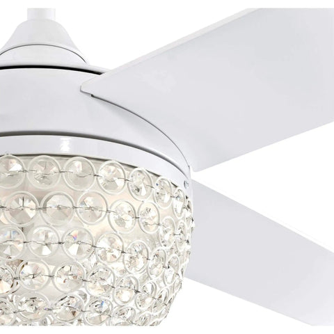 52 Inch Brushed Nickel Indoor Ceiling Fan With Dimmable LED Light Kit, Crystal Jewel Shade, Reversible White And Silver Blades