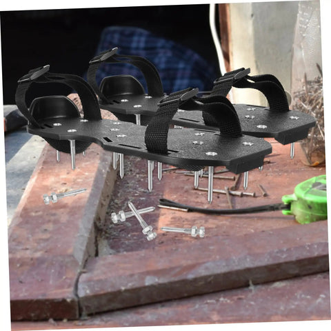 20 Pack Grass Spike Aerator Shoes For Lawn Soil Aeration With Heavy Duty Metal Stakes on surface, adjustable straps visible
