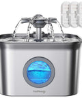 Quiet Stainless Steel Cat Water Fountain 2.8L With 20dB Ultra Quiet Pump, LED Water Level Window, and 3 Replacement Filters