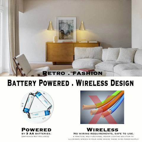 Cool Battery Operated Wall Sconces Set Of Two With Flared Funnel Metal Shade in living room wireless design display