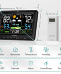 Wireless Indoor Outdoor Weather Station With Digital Atomic Clock, 9.1 Inch Color Display, Indoor Outdoor Temperature And Humidity shown