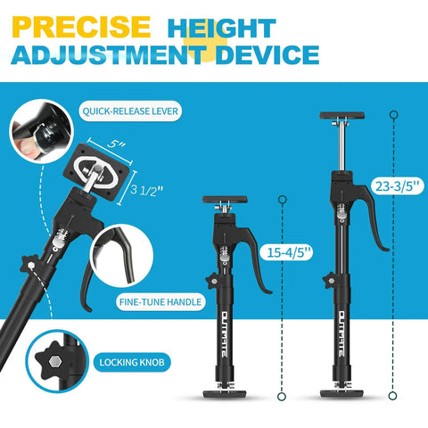 Third Hand Cabinet Support Pole, Heavy Duty Jack For Installing Cabinets, 200 Lbs Capacity, diagram showing dimensions and features