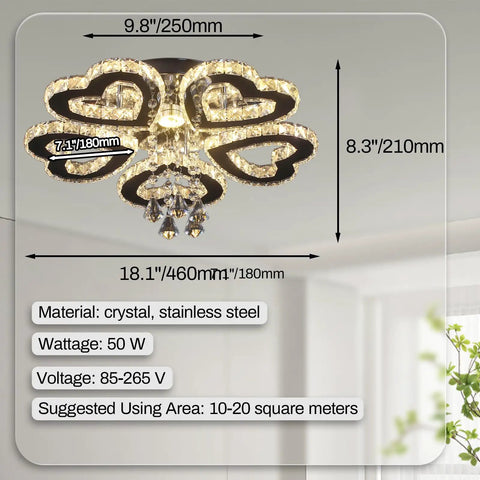Dope Crystal Flower Chandelier LED Ceiling Light Modern Flush Mount 13.4 Inch Diameter Cool White 6000K 29W Stainless Steel And K9 Crystal Design For Bedroom Living Room Dining Room Hallway Closet