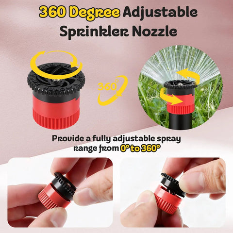 Heavy Duty 10 Pack Variable Arc Sprinkler Head Replacement For Pop Up Irrigation Nozzles Adjustable 0 To 360 Spray Pattern No Sweat Backyard Garden Lawn Yard Watering Kit With Built In Filter Screen adjustable sprinkler nozzle in hands showing 360 degree range
