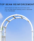 Top view of Weatherproof Vinyl Garden Arbor Arch 41W By 86H White Easy Assembly With Ground Anchors, outlined against the sky.