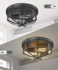 Dope Flush Mount Ceiling Light Fixtures For Indoor Outdoor Use With Glass Shade 2 Light E26 Aluminum Black Round Frame