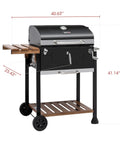 24 Inch Charcoal Grill With Folding Table And Handle Grilling Ready Backyard BBQ Smoker 490 Sq In Total Cooking Space Includes 384 Sq In Porcelain Enameled Grates And 106 Sq In Stainless Warming Rack Height Adjustable Charcoal Pan with dimensions shown