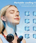 Woman using 2 Pack Neck Fan Portable Rechargeable Personal Cooling Wearable Around The Neck For Men And Women USB Battery Operated Outdoors