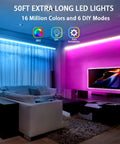 LED Lights For Bedroom 50 Feet RGB Color Changing Strip Kit With 44 Keys Remote Controller creating a colorful living room ambience