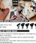 Perm Head Combination Set for Hot Leather Creasing Iron Tool with Walnut Handle and Removable Heads for professional use.