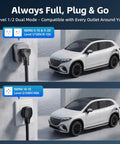 Ready To Charge Any J1772 EV With This Top Shelf Portable Level 2 Charger 40 Amp 25 Ft Cable Nema 14-50 And Nema 5-15 Adapter Complete Wall Mount Kit For Quick Plug And Play No Sweat Setup with dual mode charging display.