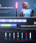 Basics 12 Inch Magnetic RGB Light Wand Dimmable 8W LED With 51 RGB Modes demonstration with static and dynamic effects.