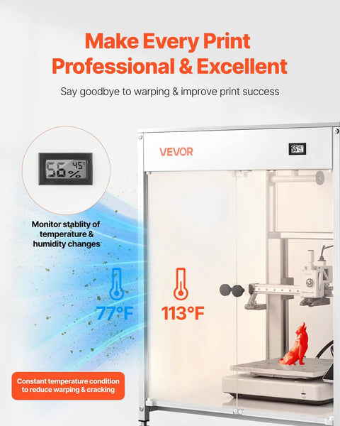 Transparent 3D Printer Enclosure With Ventilation And LED Lighting, Dustproof Waterproof Protective Case with temperature display